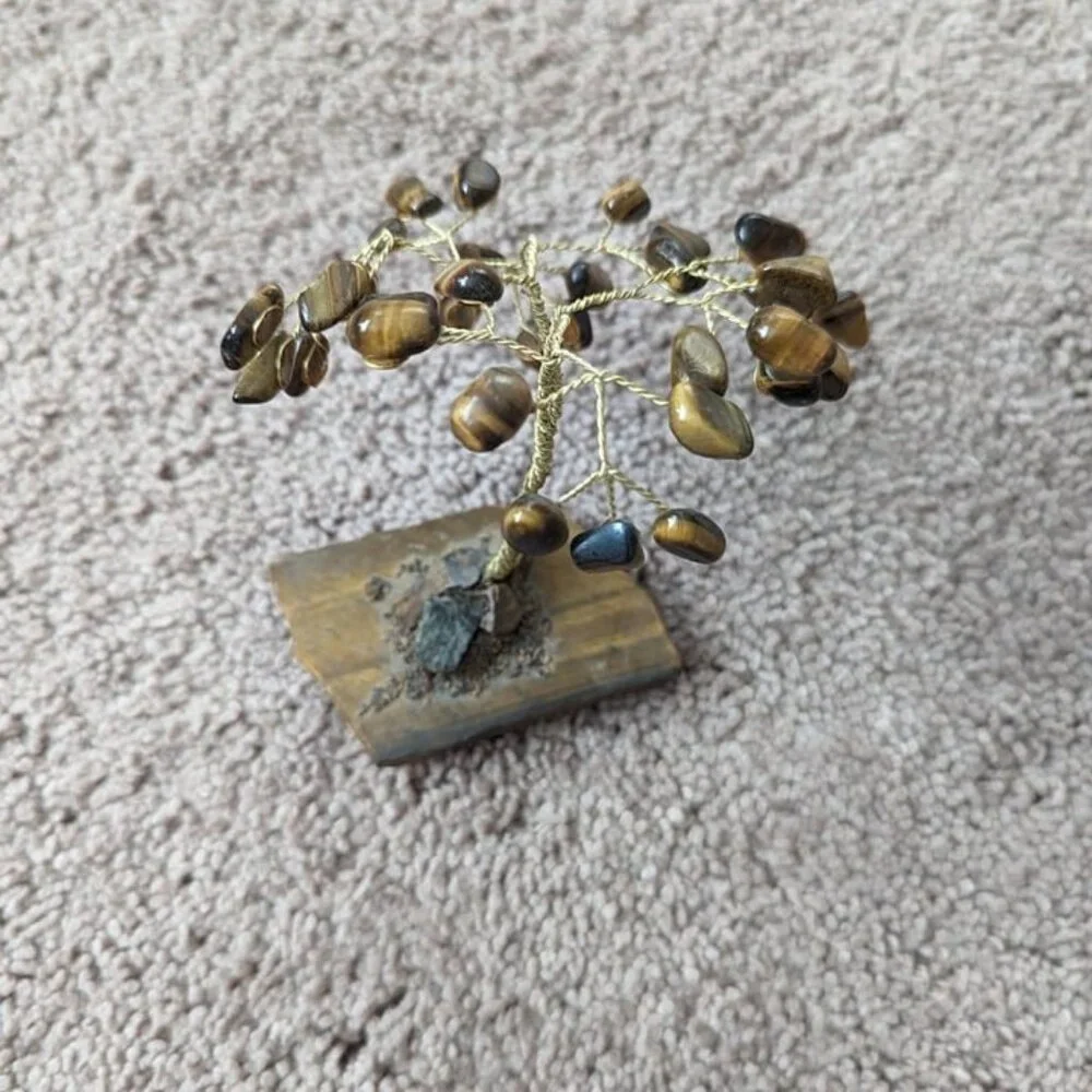 Tiger Eye Tree of Life Gemstone Wired Tree Decor Vintage Preloved